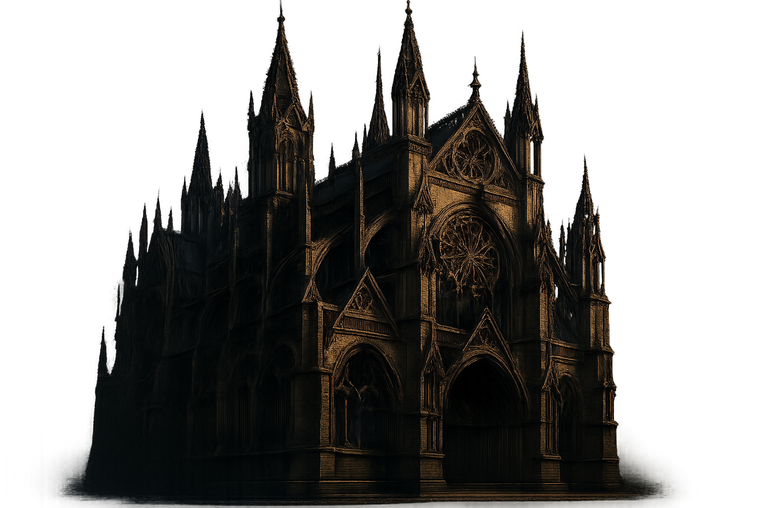 gothic architecture, transparent background, shadows